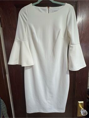 Calvin Klein Cream Bell-Sleeve Midi Sheath Dress